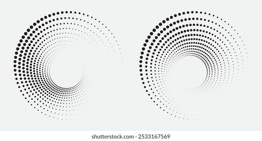 Dotted circular logo. Circular concentric dots isolated on the white background. Halftone fabric design.Halftone circle dots texture. Vector design element for various purposes.	