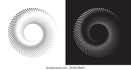 Dotted circular logo. circular concentric dots isolated on the white background. Halftone fabric design. Halftone circle dots texture. Vector design element for various purposes.	