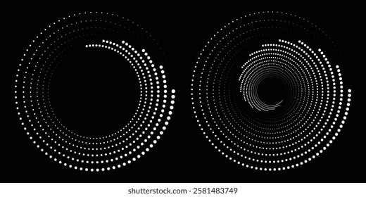 Dotted circular logo. circular concentric dots isolated on the white background. Halftone fabric design