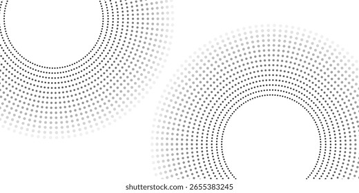 Logotipo circular punteado. puntos concéntricos circulares aislados en el fondo blanco. Diseño de tela de semitono. Textura de puntos de círculo semitono. Elemento de diseño de Vector para diversos propósitos