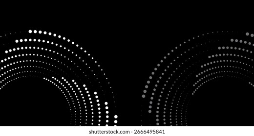 Gepunktetes kreisförmiges Logo. kreisförmige konzentrische Punkte einzeln auf weißem Hintergrund. Halbtondesign
