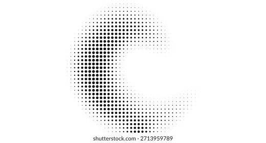 Logotipo circular punteado. Puntos concéntricos circulares aislados en el fondo blanco. Diseño de tela de semitono. Textura de puntos de círculo de semitono. Elemento de diseño de Vector para varios propósitos.