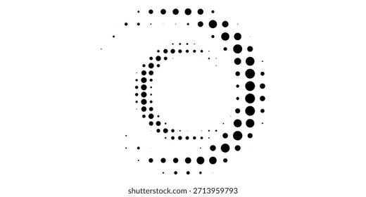 Logotipo circular punteado. Puntos concéntricos circulares aislados en el fondo blanco. Diseño de tela de semitono. Textura de puntos de círculo de semitono. Elemento de diseño de Vector para varios propósitos.