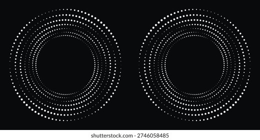 Dotted circular logo. circular concentric dots isolated on the white background. Halftone fabric design
