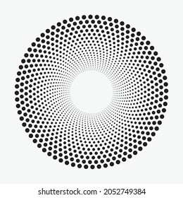 Dotted circular logo design. Concentric circular dots isolated on the white background. Halftone fabric design. Halftone circle dots texture, pattern, backdrop for various purpose.