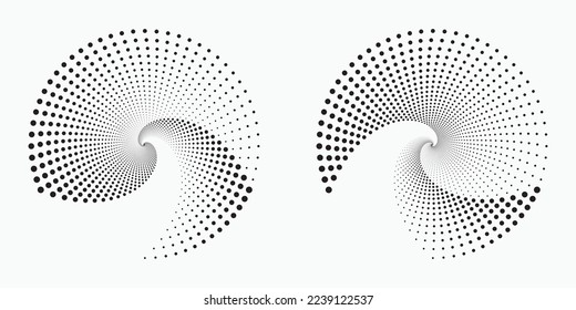 Dotted circular logo set. circular concentric dots isolated on the white background. Halftone fabric design. Halftone circle dots texture. Vector design element for various purposes.
