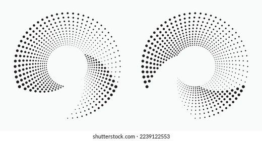 Dotted circular logo set. circular concentric dots isolated on the white background. Halftone fabric design. Halftone circle dots texture. Vector design element for various purposes.
