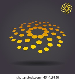 Dotted circular storm sign, 2d and 3d illustration, vector on dark background, eps 10