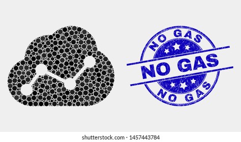 Dotted cloud chart mosaic pictogram and No Gas seal stamp. Blue vector round textured seal stamp with No Gas text. Vector collage in flat style.