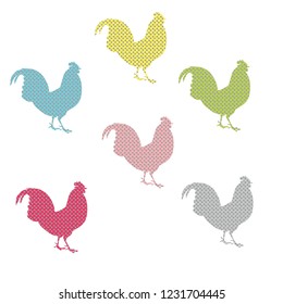 dotted cock silhouette set vector design element pastel colors funny cartoon animal.