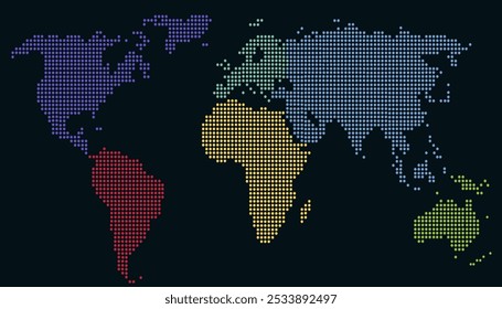 Vetor de mapa de mundo com cores pontilhadas.