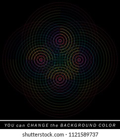Dotted colorful llines, abstract vector shape illustration, background.