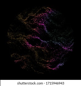 Dotted colorful surface of circle made with Generative art algorytm - Perlin gradient simplex noise for texture synthesis. Isotropic continuous texture.