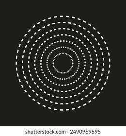 Círculos concéntricos punteados. Vector de fondo negro. Patrón abstracto geométrico. Diseño monocromo.