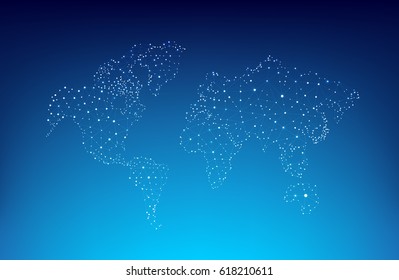 Dotted and connection line world map with lighting effect for network connect concepts vector illustration eps10