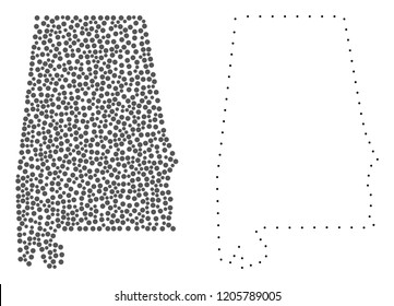 Dotted and Contour map of Alabama State designed with dots. Vector grey abstraction of map of Alabama State. Connect the dots educational geographic drawing for map of Alabama State.