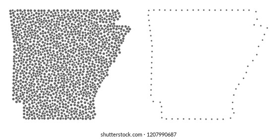 Dotted and Contour map of Arkansas State created with dots. Vector grey abstraction of map of Arkansas State. Connect the dots educational geographic drawing for map of Arkansas State.