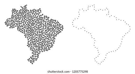 Dotted and Contour map of Brazil formed with dots. Vector gray abstraction of map of Brazil. Connect the dots educational geographic drawing for map of Brazil.