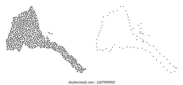 Dotted and Contour map of Eritrea created with dots. Vector gray abstraction of map of Eritrea. Connect the dots educational geographic drawing for map of Eritrea.