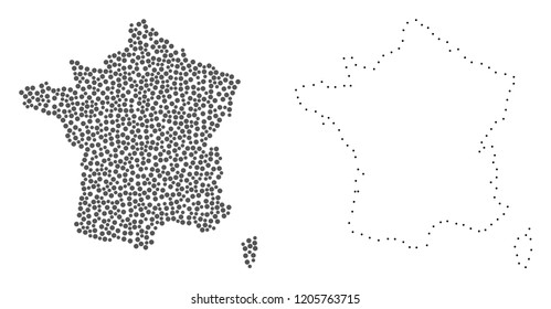 Dotted and Contour map of France designed with dots. Vector gray abstraction of map of France. Connect the dots educational geographic drawing for map of France.