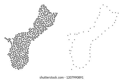 Dotted and Contour map of Guam Island created with dots. Vector grey abstraction of map of Guam Island. Connect the dots educational geographic drawing for map of Guam Island.