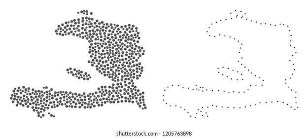 Dotted and Contour map of Haiti composed with dots. Vector gray abstraction of map of Haiti. Connect the dots educational geographic drawing for map of Haiti.