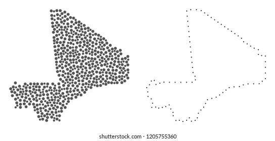 Dotted and Contour map of Mali formed with dots. Vector gray abstraction of map of Mali. Connect the dots educational geographic drawing for map of Mali.