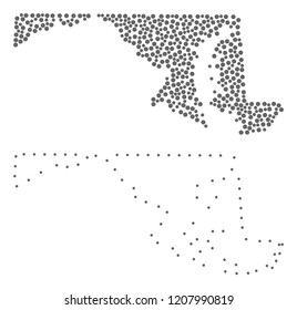 Dotted and Contour map of Maryland State designed with dots. Vector gray abstraction of map of Maryland State. Connect the dots educational geographic drawing for map of Maryland State.