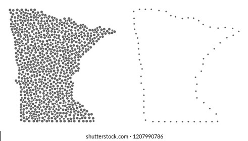 Dotted and Contour map of Minnesota State designed with dots. Vector grey abstraction of map of Minnesota State. Connect the dots educational geographic drawing for map of Minnesota State.