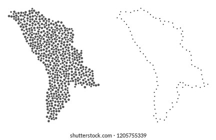 Dotted and Contour map of Moldova designed with dots. Vector grey abstraction of map of Moldova. Connect the dots educational geographic drawing for map of Moldova.