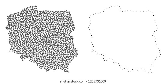 Dotted and Contour map of Poland designed with dots. Vector grey abstraction of map of Poland. Connect the dots educational geographic drawing for map of Poland.