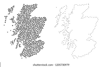 Dotted and Contour map of Scotland created with dots. Vector gray abstraction of map of Scotland. Connect the dots educational geographic drawing for map of Scotland.