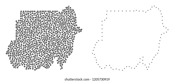 Dotted and Contour map of Sudan created with dots. Vector gray abstraction of map of Sudan. Connect the dots educational geographic drawing for map of Sudan.
