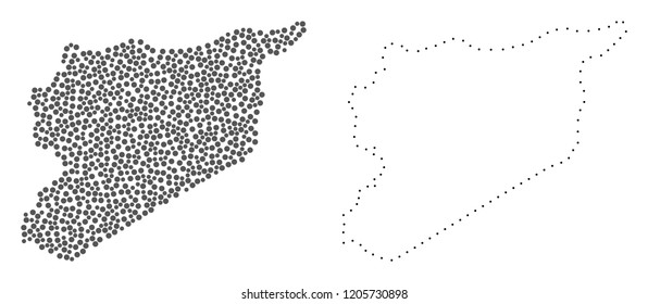 Dotted and Contour map of Syria created with dots. Vector grey abstraction of map of Syria. Connect the dots educational geographic drawing for map of Syria.