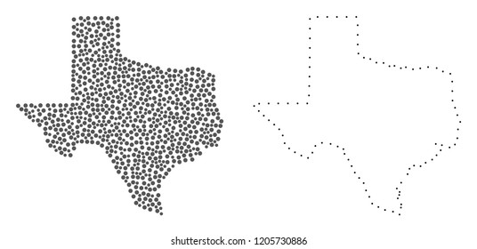 Dotted and Contour map of Texas State formed with dots. Vector gray abstraction of map of Texas State. Connect the dots educational geographic drawing for map of Texas State.