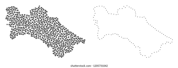 Dotted and Contour map of Turkmenistan designed with dots. Vector grey abstraction of map of Turkmenistan. Connect the dots educational geographic drawing for map of Turkmenistan.