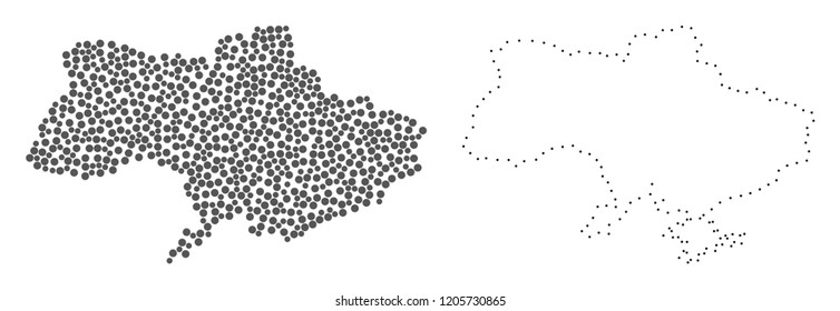 Dotted and Contour map of Ukraine created with dots. Vector gray abstraction of map of Ukraine. Connect the dots educational geographic drawing for map of Ukraine.