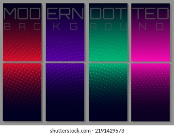 Dotted cover design. Big set with geometric polka dot, circular pattern on colorful halftones.  