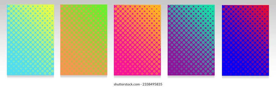 Dotted cover set. Abstract geometric backgrounds, contrasting saturated colors, fluorescent patterns.