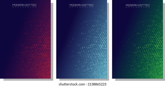 Dotted covers design on gradient background. Curved shape, reticulated or dotted texture. Dots template for ​technology and business concept.