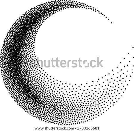 Dotted crescent moon abstract stippled celestial symbol