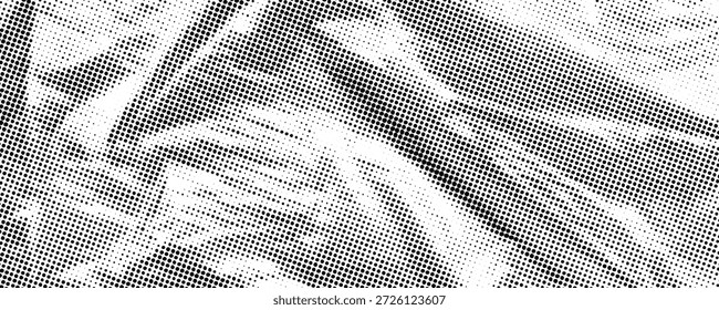 Gestrichelte, zerknitterte Kunststoffstruktur. Alte Zellophan-Überlagerung. Halbton grob zerknittert Film Hintergrund. Alte creasige Oberfläche im Comic-Pop-Art-Stil. Körnige Cartoon-Kritzelpapier Tapete. Vektorgrafik