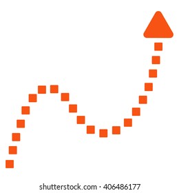 Dotted Curve Direction vector toolbar icon. Style is flat icon symbol, orange color, white background, square dots.