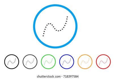 Dotted Curve rounded icon. Style is a flat dotted curve grey symbol inside light blue circle with black, gray, green, blue, red, orange versions. Vector designed for web and software interfaces.