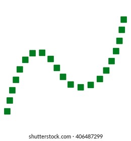 Dotted Curve vector toolbar icon. Style is flat icon symbol, green color, white background, square dots.