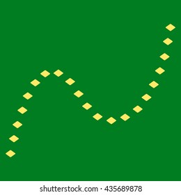 Dotted Curve vector toolbar icon. Style is flat icon symbol, yellow color, green background, rhombus dots.