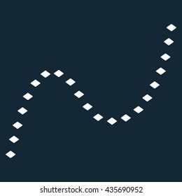 Dotted Curve vector toolbar icon. Style is flat icon symbol, white color, dark blue background, rhombus dots.
