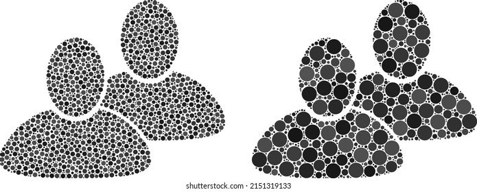 Dotted customers icon. Mosaic customers icon designed from round parts in various sizes and color tinges. Vector round parts are grouped into mosaic customers icon.