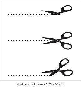 Dotted cut lines with scissor icon. scissors with cut lines isolated on white background. Paper cut icon with dotted line 