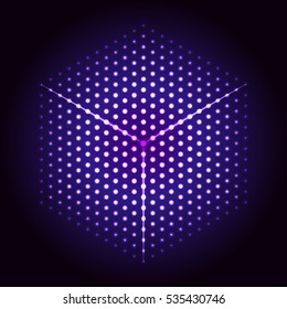 Dotted cyber hexagon. Glowing points with glow effect . Abstract background of blurred dots. Futuristic technology vector illustration